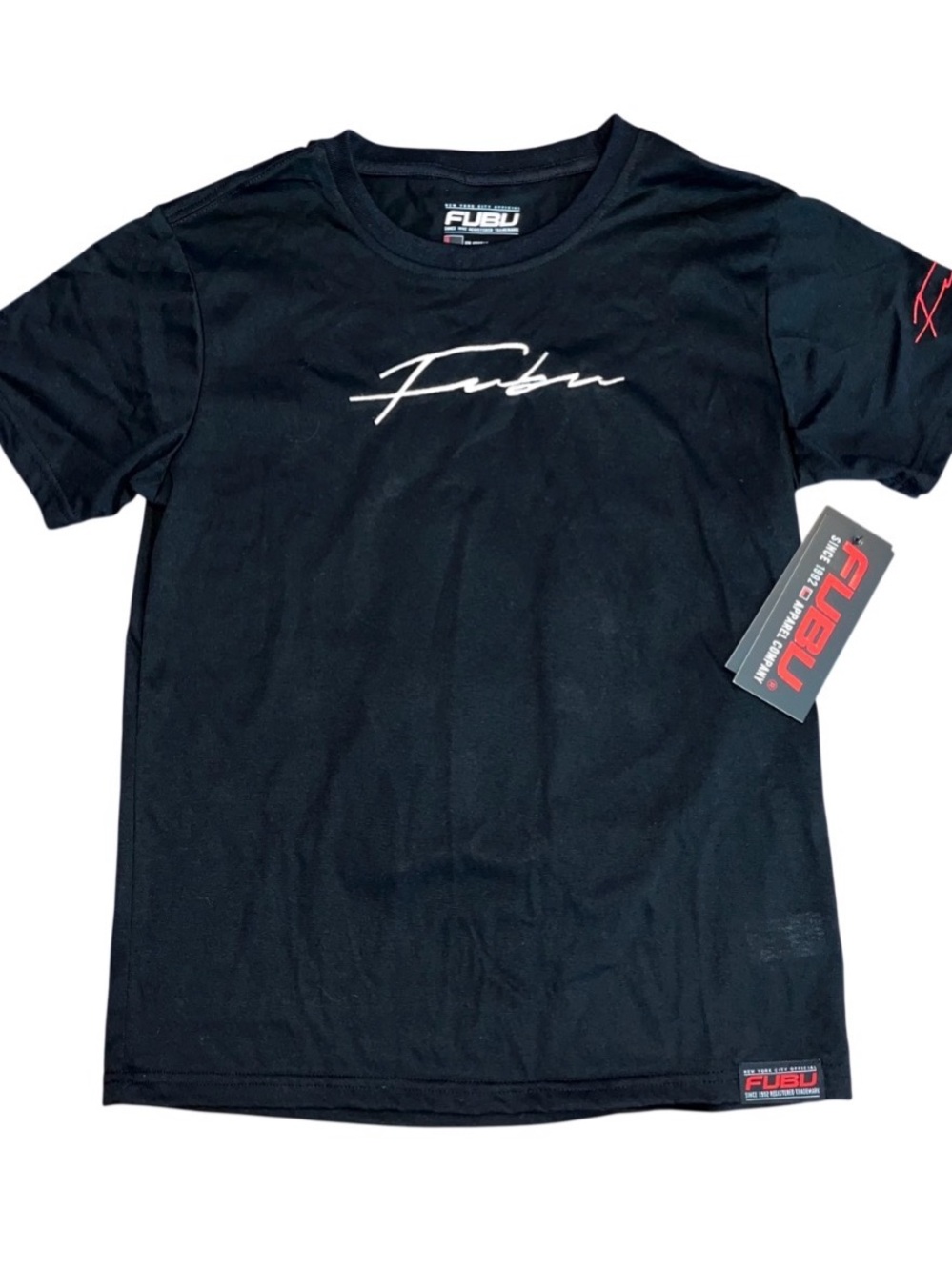 Fubu Black Short Sleeve Tee Shirt Boys Logo Beat Iconic NWT Large 14 16 18